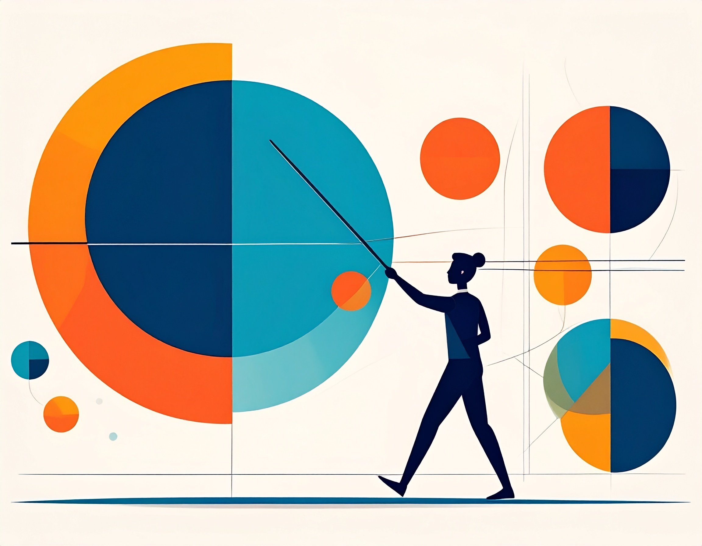 woman with stick pointing at circles